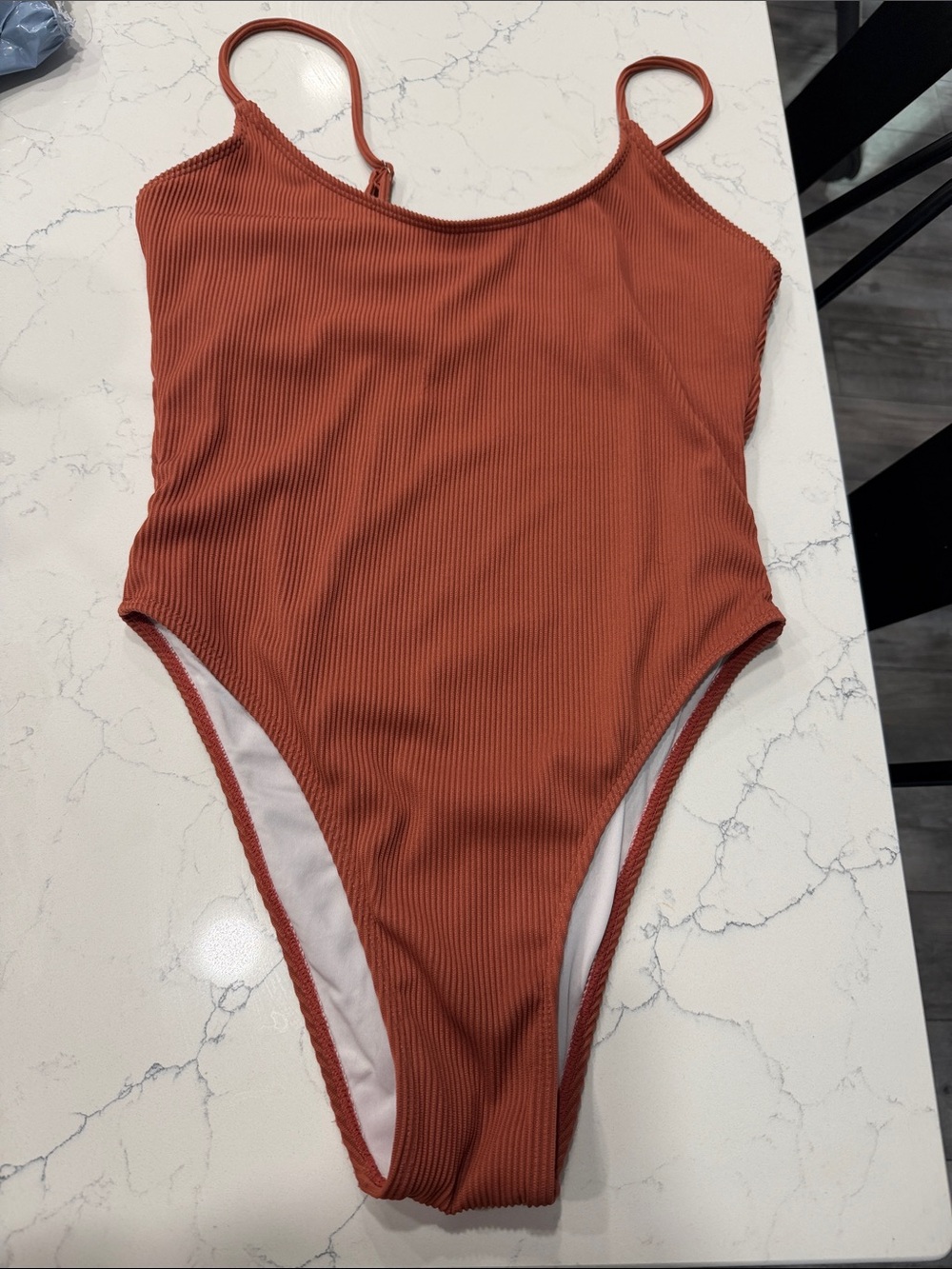 SHEIN Ribbed One-Piece Swimsuit in Rust Orange
